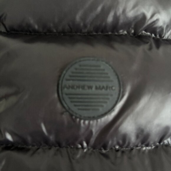 Andrew Marc Down Jacket Black Shiny Moto Zippers Puffer 650 Fill Size Small - Picture 12 of 13